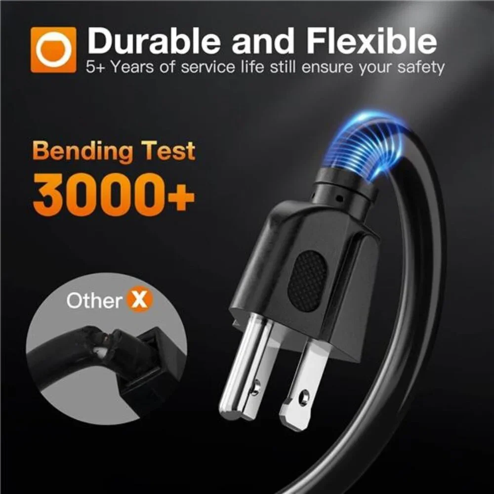 25 Feet Outdoor Extension Cord Waterproof Deep Black 16 AWG 3 Prong, Flexible